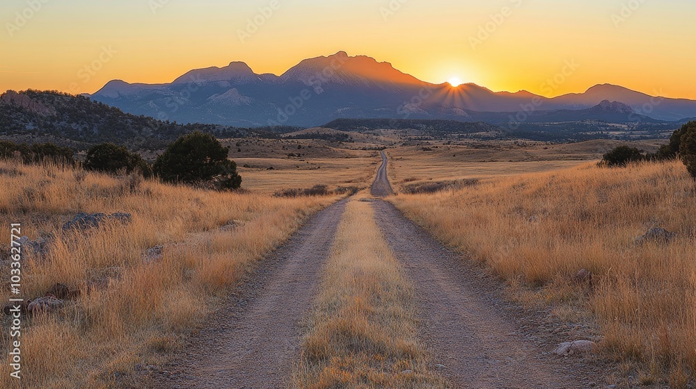 A distant horizon where a sunlit road leads to the mountains, representing the long but rewarding journey to a successful and healthy life A distant horizon where a sunlit road leads to the mountains, representing the long but rewarding journey to a successful and healthy life