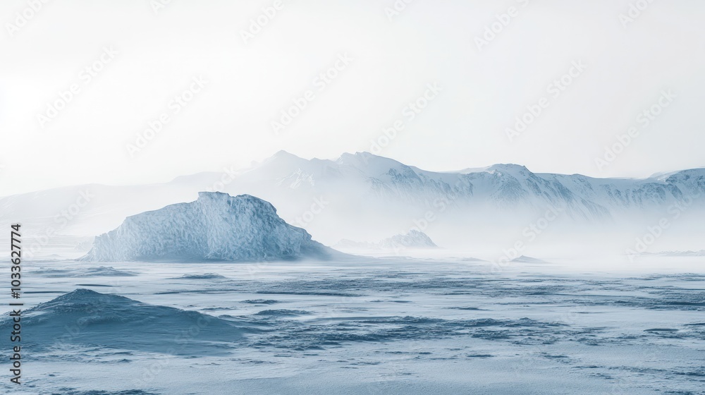 Frozen Landscape: A Mountain Range Under A Veil Of Mist