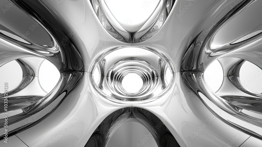 Abstract symmetrical geometry, metallic exoskeleton, seamless monochrome pattern, sleek futuristic feel, reflective surfaces capturing soft light, sharp shadows Abstract symmetrical geometry, metallic exoskeleton, seamless monochrome pattern, sleek futuristic feel, reflective surfaces capturing soft light, sharp shadows