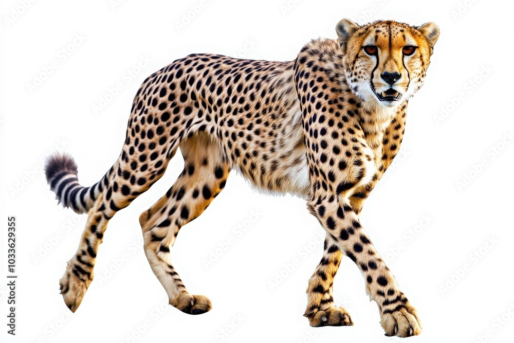 The cheetah stands confidently, its sleek body and distinctive spots highlighted. This solitary feline embodies agility and beauty, a true representation of wildlife in motion. The cheetah stands confidently, its sleek body and distinctive spots highlighted. This solitary feline embodies agility and beauty, a true representation of wildlife in motion.