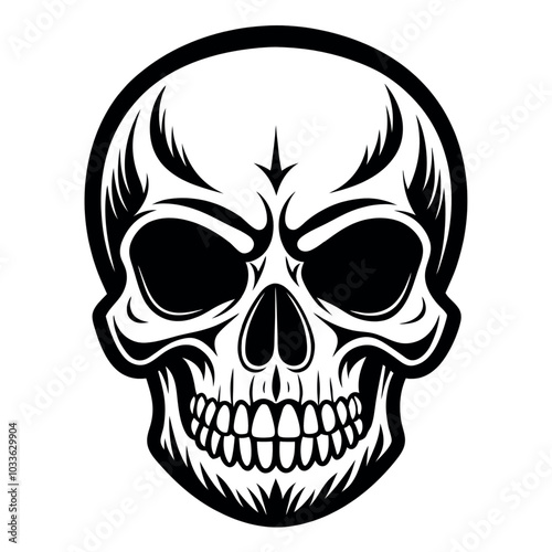 Black Skull Tattoo logo, Scary Monochrome Vector Illustration 