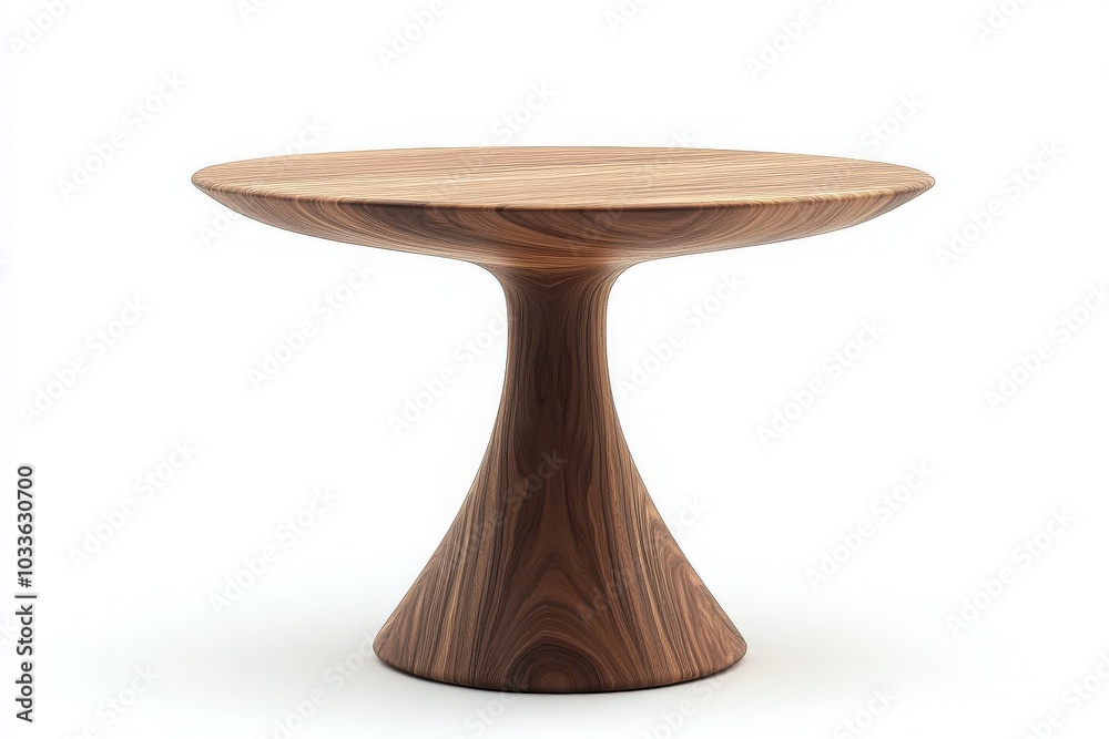 A sleek wooden side table stands gracefully in the center, showcasing its elegant design and smooth finish. The minimalist environment enhances its unique silhouette and aesthetic appeal. A sleek wooden side table stands gracefully in the center, showcasing its elegant design and smooth finish. The minimalist environment enhances its unique silhouette and aesthetic appeal.