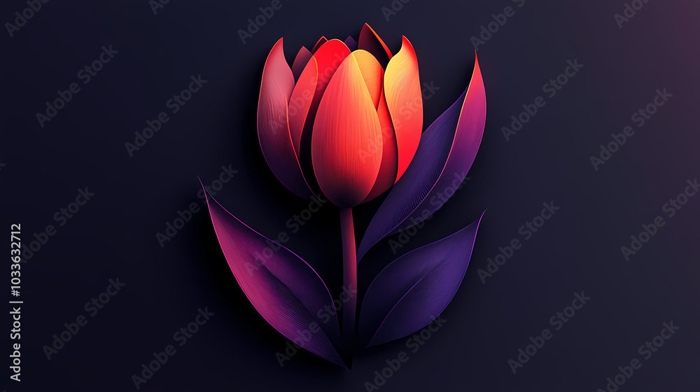 Tulips flower logo 3d vector papercut Tulips flower logo 3d vector papercut