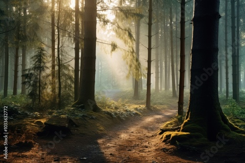 Fototapeta Naklejka Na Ścianę i Meble -  A magical forest nature landscape sunlight.