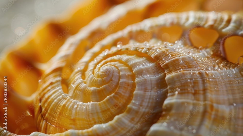 Nautilus shell in closeup, showcasing its intricate spiral pattern. The shell's geometric design is a stunning example of nature's artistry. Nautilus shell in closeup, showcasing its intricate spiral pattern. The shell's geometric design is a stunning example of nature's artistry.