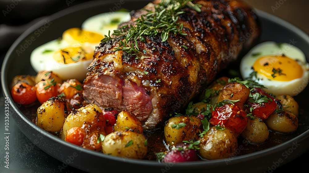 Pork leg rice,Steamed rice with braised pork leg, ready to eat