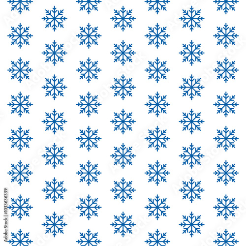 Christmas seamless Snowflakes Pattern on white background. Vector seamless texture. Blue seamless snowflake pattern. Used for wrap, textile, paper. Merry Christmas and Happy New Year. Winter concept.