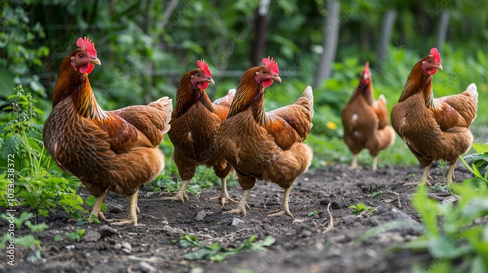 Fototapeta premium Chickens broilers on the farm. Selective focus. Generative AI,