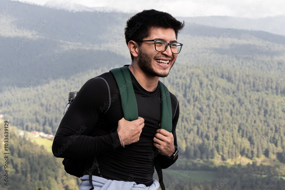 Young hiker enjoying a sunny day at Cumbres del Ajusco