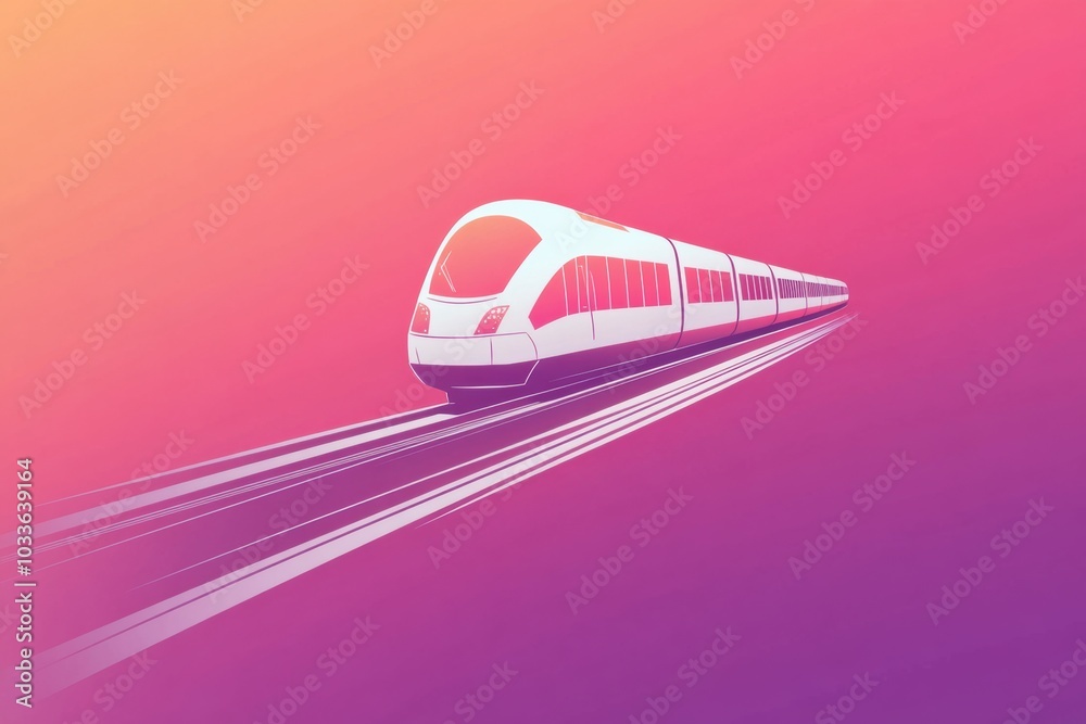 A modern train icon moves effortlessly along tracks, set against a colorful gradient backdrop that enhances its sleek design. Generative AI A modern train icon moves effortlessly along tracks, set against a colorful gradient backdrop that enhances its sleek design. Generative AI