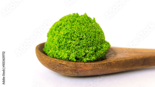Wolffia globosa or swamp algae, water meal, white background, Fresh water Alga, Green Caviar  photo