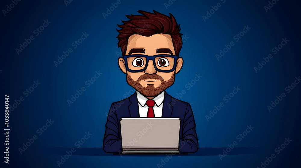 Business-Illustration eines Geschäftsmannes am Laptop Business-Illustration eines Geschäftsmannes am Laptop