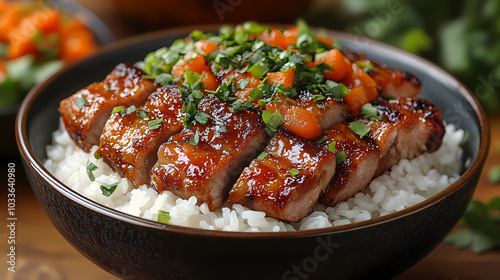 Pork leg rice,Steamed rice with braised pork leg, ready to eat