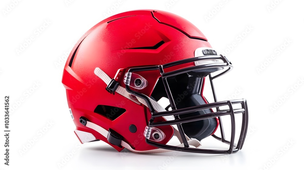 Fototapeta premium red american football helmets isolated on white background.
