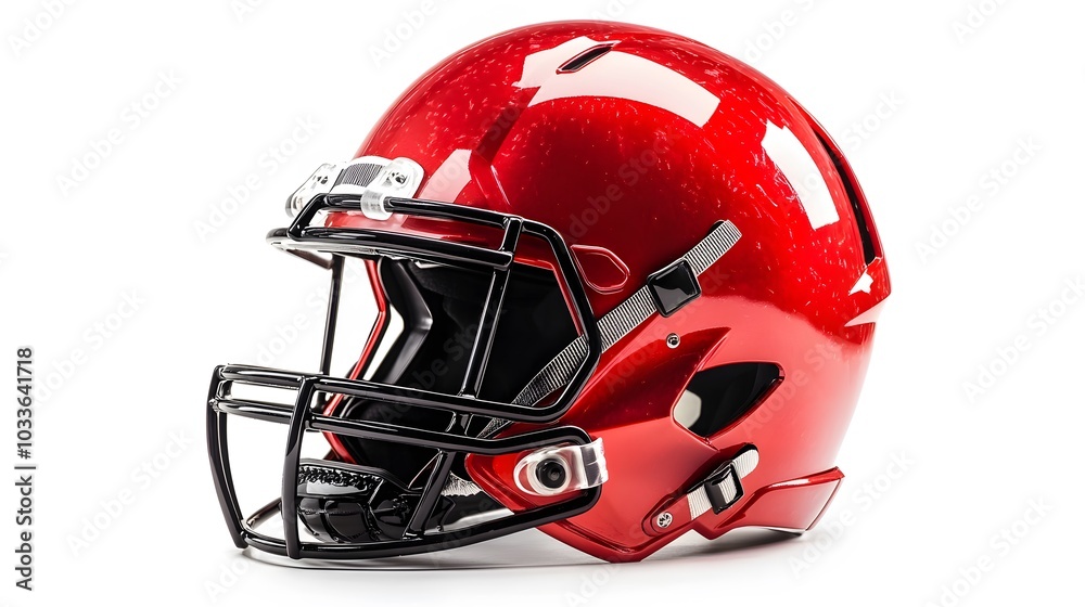 Fototapeta premium red american football helmets isolated on white background.