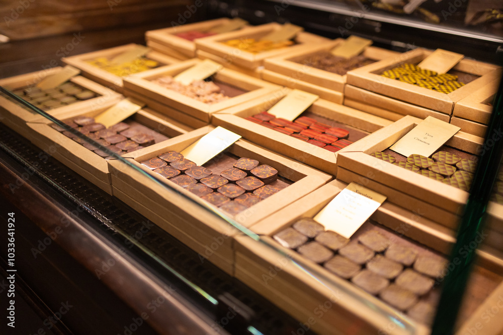 Assortment of chocolates in store display Assortment of chocolates in store display