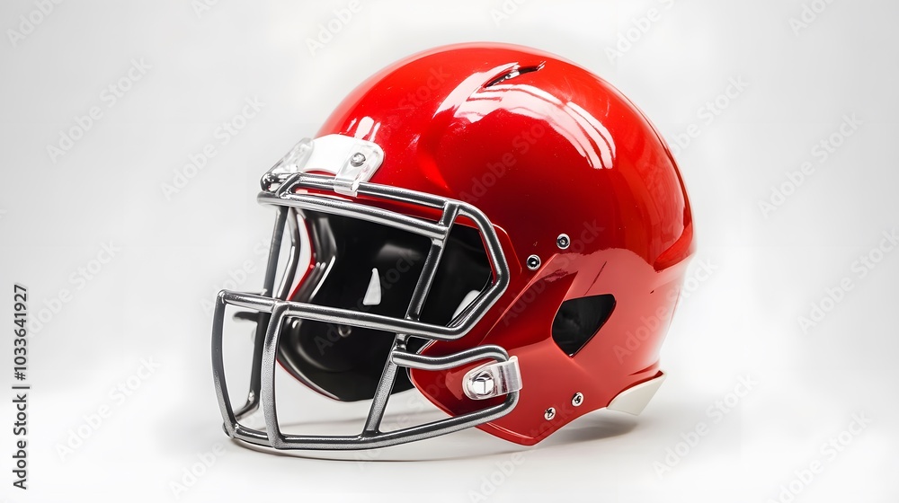 Fototapeta premium red american football helmets isolated on white background.
