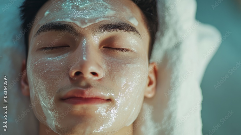 Asian man on spa procedure. Asian man in spa salon. Asian self-care. Cosmetology. Asian man on spa procedure. Asian man in spa salon. Asian self-care. Cosmetology.