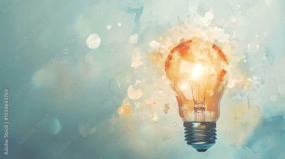 Glowing light bulb on a soft abstract background, creativity and innovation concept Glowing light bulb on a soft abstract background, creativity and innovation concept