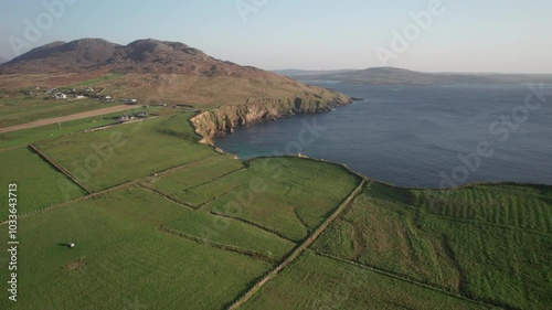 Spectacular 4K aerial footage of Connemara, Irish coast from above during evening,
 Connemara, Galway, Ireland, spectacular

