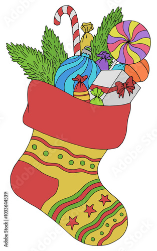 Christmas sock graphic New Year color sketch isolated illustration vector