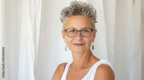 Happy middle-aged strong woman in front of the interviewer interview to discuss the company's business performance. Friendly and confident mature female financial advisers provide professional advice 