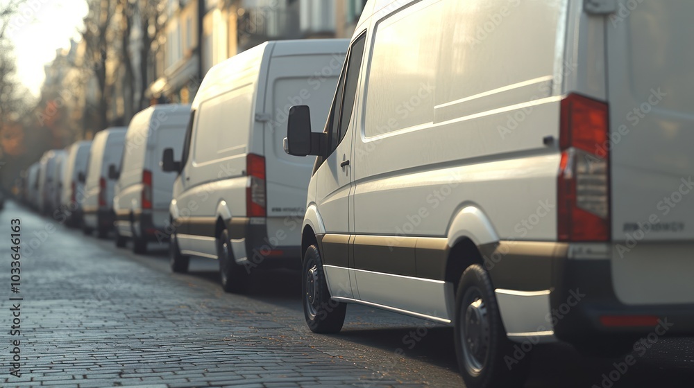 Line of White Vans on a Street Line of White Vans on a Street