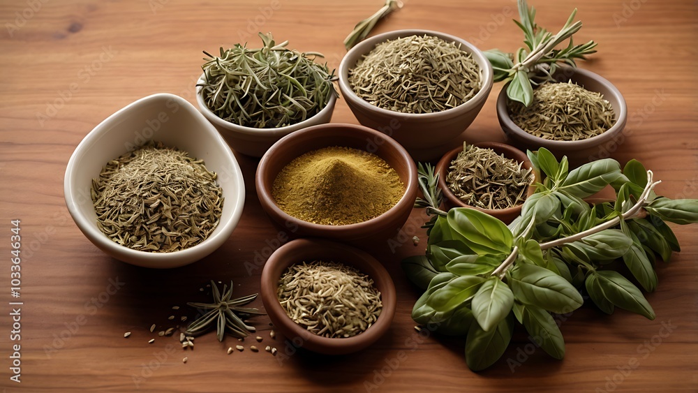 A rustic Italian herb and spice mix with dried oregano, basil, rosemary, and thyme, arranged in a traditional ceramic bowl on a wooden cutting board, capturing the essence of Italian cooking.
A rustic Italian herb and spice mix with dried oregano, basil, rosemary, and thyme, arranged in a traditional ceramic bowl on a wooden cutting board, capturing the essence of Italian cooking.