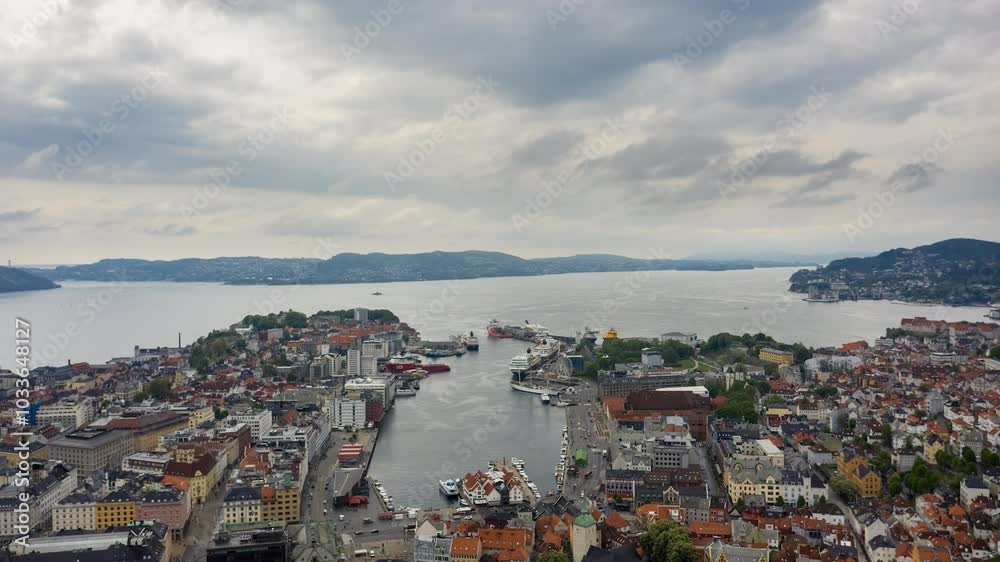 Aerial view of the famous landmarks in downtown Bergen, Norway Aerial view of the famous landmarks in downtown Bergen, Norway