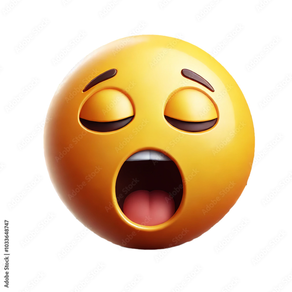 Fototapeta premium Yawning 3D Emoji Face with Closed Eyes on Transparent Background