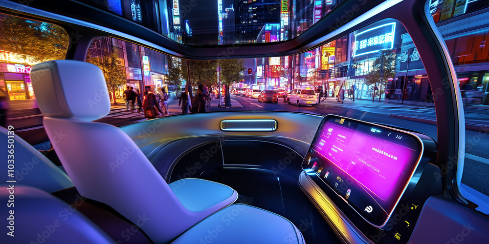 Autonomous Vehicles Providing Convenient Self-Driving Experience in an Urban Cityscape, Featuring Advanced AI Technology for Safe and Efficient Transportation Solutions. Autonomous Vehicles Providing Convenient Self-Driving Experience in an Urban Cityscape, Featuring Advanced AI Technology for Safe and Efficient Transportation Solutions.