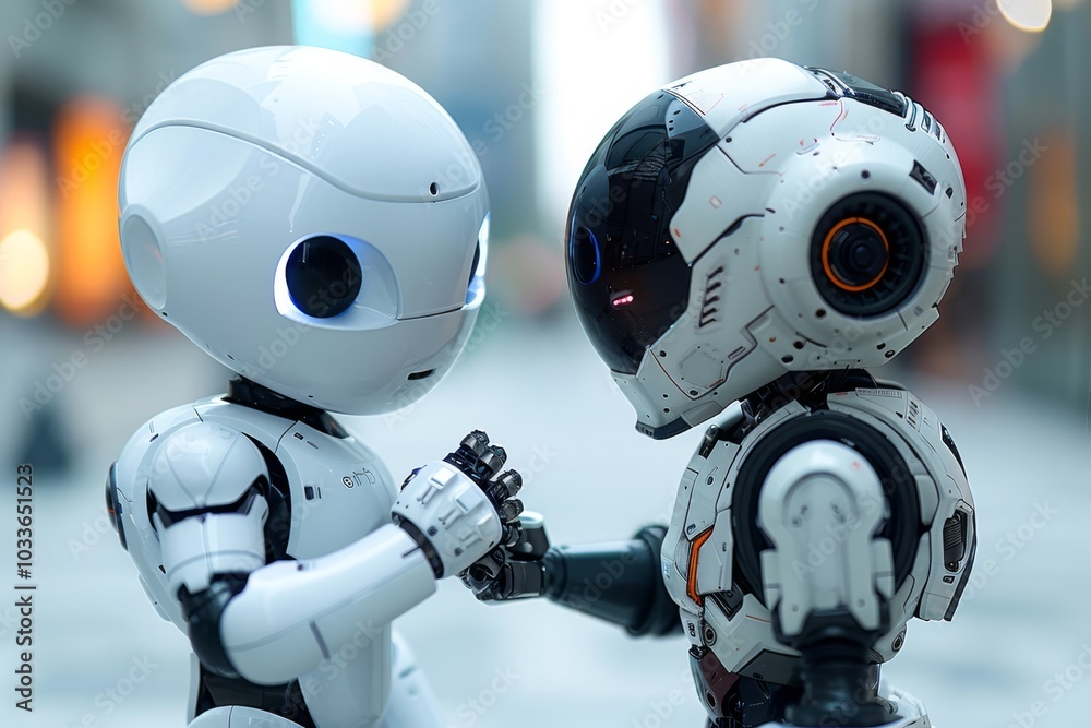 a white minimal design robot, creating another robot, in tech background, cinematic a white minimal design robot, creating another robot, in tech background, cinematic