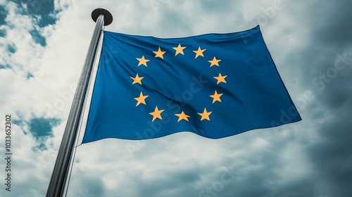 Symbol of unity, european union flag waving against a clear sky