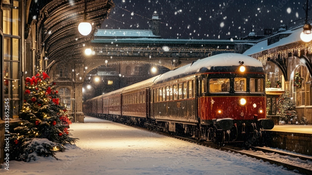 Obraz premium Real streamline diesel train christmas decorations railway.