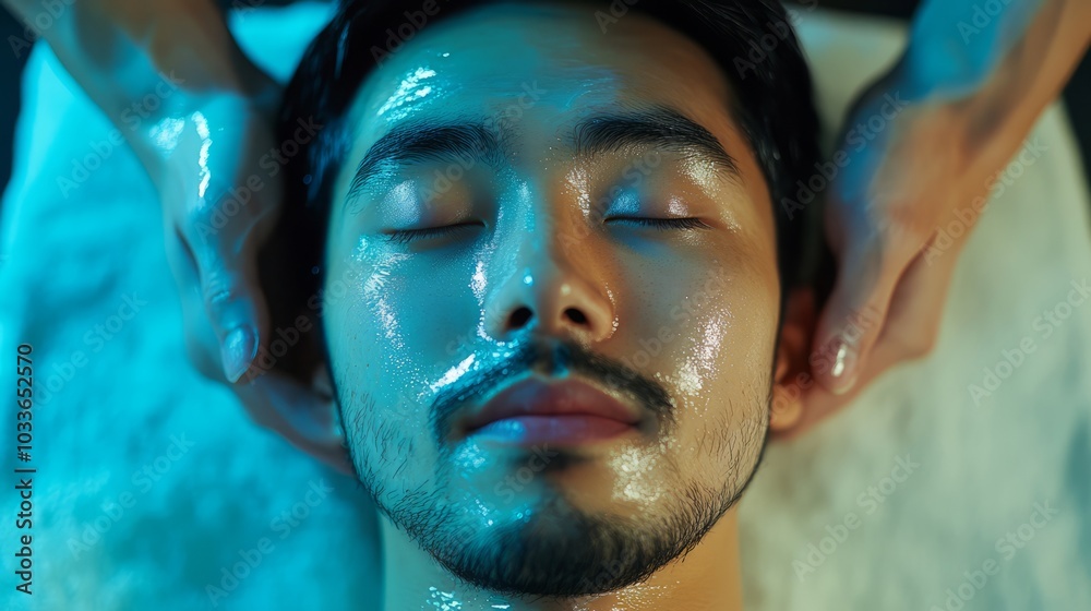 Asian man on spa procedure. Asian man in spa salon. Asian self-care. Cosmetology. Asian man on spa procedure. Asian man in spa salon. Asian self-care. Cosmetology.