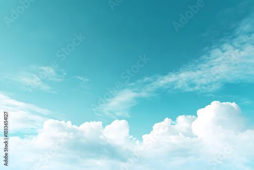 Summer teal blue sky cloud gradient light white background. Beauty clear cloudy in sunshine calm bright winter air Gloomy vivid cyan landscape in environment day horizon skyline view spring wind