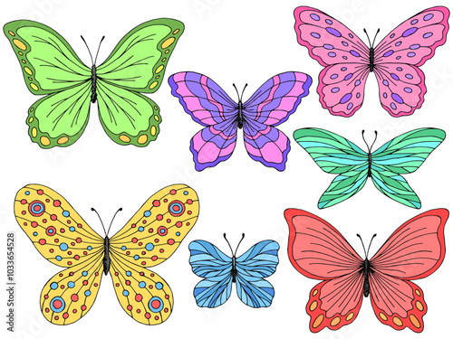 Butterfly set graphic color isolated sketch illustration vector 