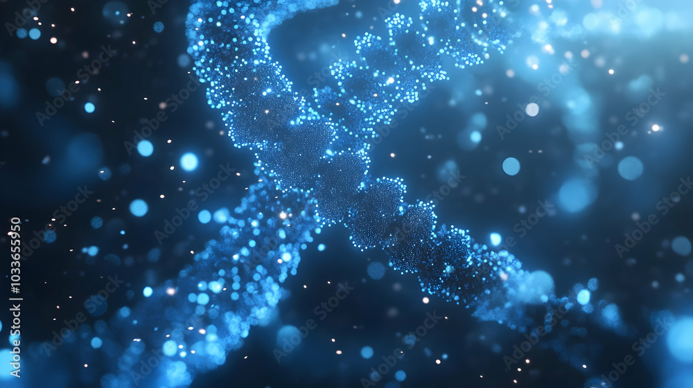 A blue DNA strand surrounded by glowing dots, representing genetics and science - A blue DNA strand surrounded by glowing dots, representing genetics and science -