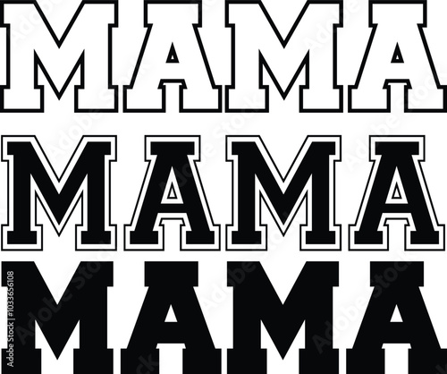 Retro Mama vector design, College lettering phrase, Calligraphy t shirt design, Isolated on white background, svg Files for Cutting Cricut and Silhouette, EPS 10, Black and white

