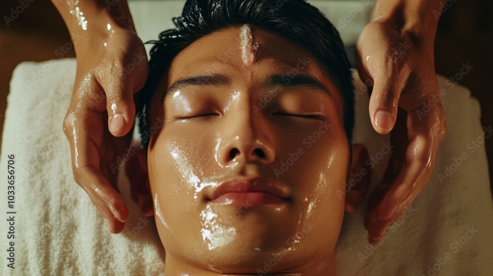Asian man on spa procedure. Asian man in spa salon. Asian self-care. Cosmetology. Asian man on spa procedure. Asian man in spa salon. Asian self-care. Cosmetology.