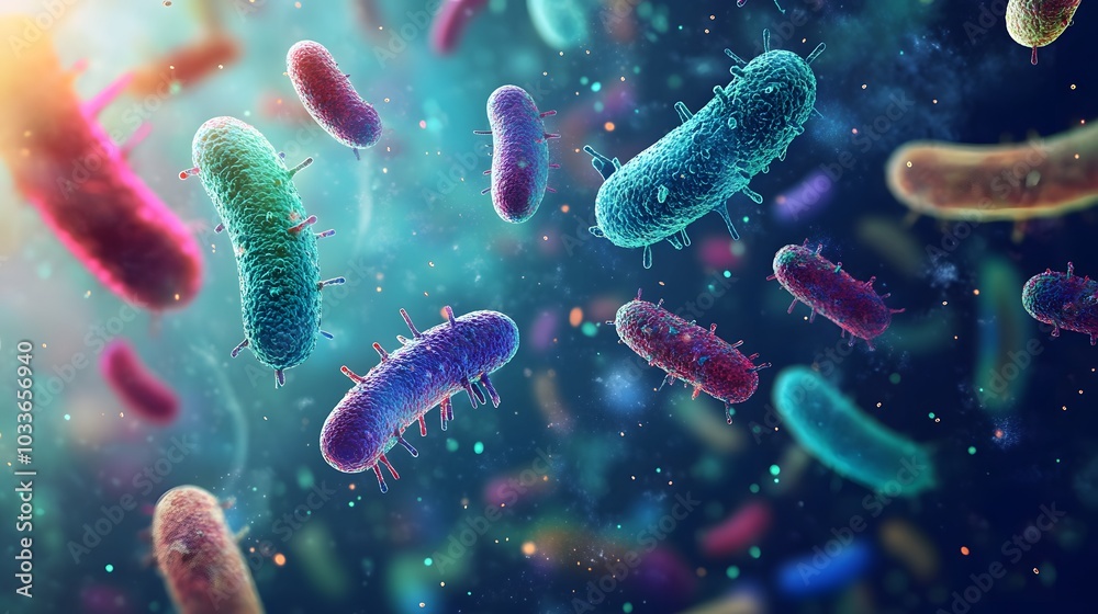 Microscopic View of Vibrant, Multicolored Bacteria Microscopic View of Vibrant, Multicolored Bacteria