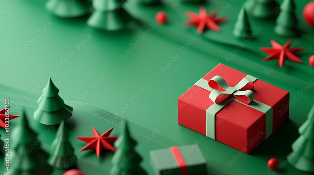 3D Christmas Gift Box and Festive Decorations 3D Christmas Gift Box and Festive Decorations