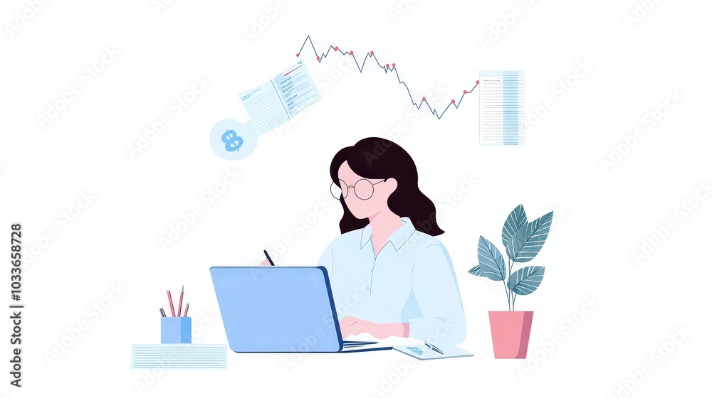 Woman Planning Her Financial Future with Laptop Woman Planning Her Financial Future with Laptop