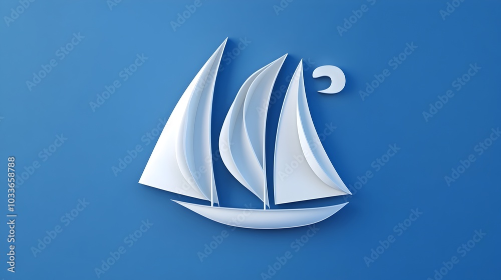 Minimalist Sailboat Formed by Number Four in Bright Sea Breeze Minimalist Sailboat Formed by Number Four in Bright Sea Breeze