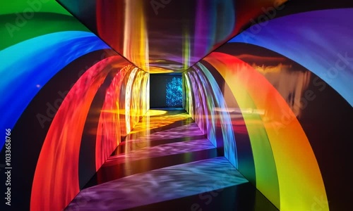 Square multi colored corridor, art, decoration, modern. Tunnel.