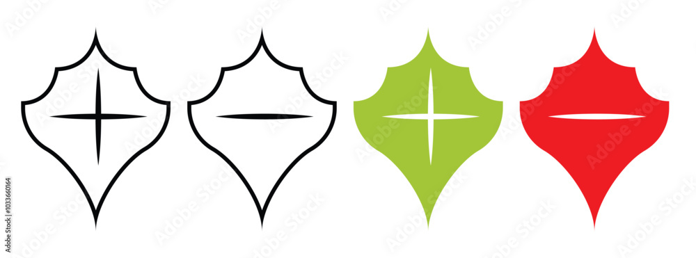 Plus and minus, Green plus and red minus. Stop sign, Caution and ...