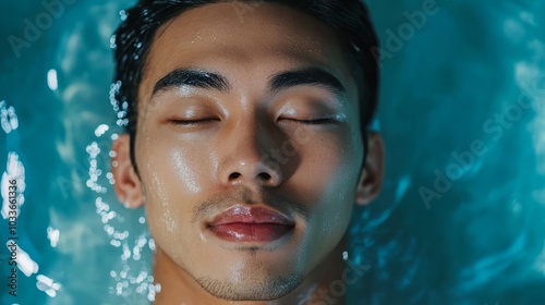 Asian man on spa procedure. Asian man in spa salon. Asian self-care. Cosmetology.