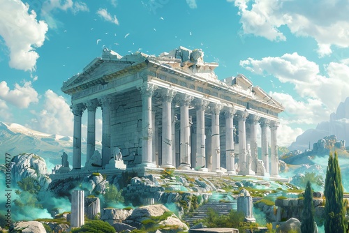 The Temple of Artemis, an ancient wonder of the world, renowned for its magnificent architecture and cultural significance. This grand temple, dedicated to the goddess Artemis, features intricate colu