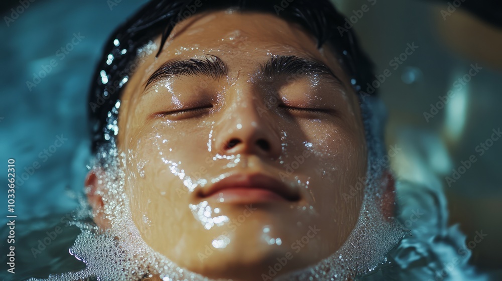 Asian man on spa procedure. Asian man in spa salon. Asian self-care. Cosmetology. Asian man on spa procedure. Asian man in spa salon. Asian self-care. Cosmetology.