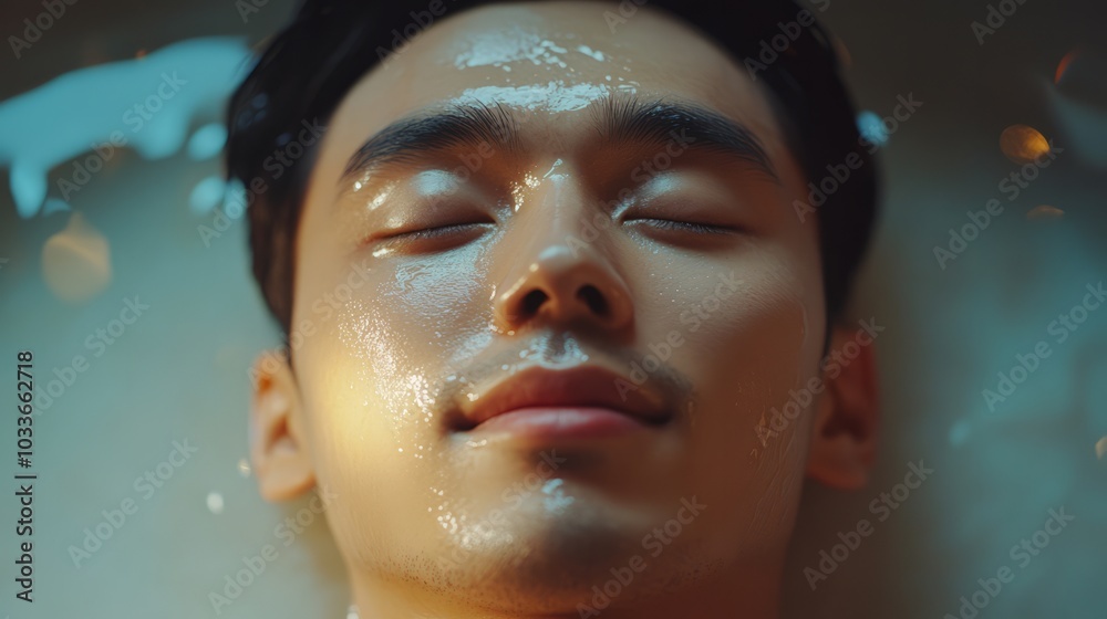 Asian man on spa procedure. Asian man in spa salon. Asian self-care. Cosmetology. Asian man on spa procedure. Asian man in spa salon. Asian self-care. Cosmetology.